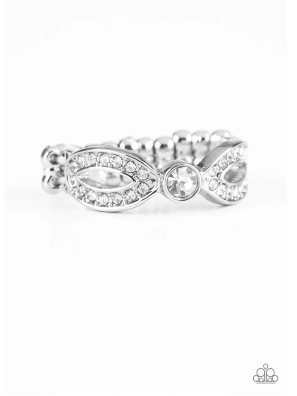Vintage Elegance White Paparazzi Silver Clear Crystal Infinity Stretch Ring
